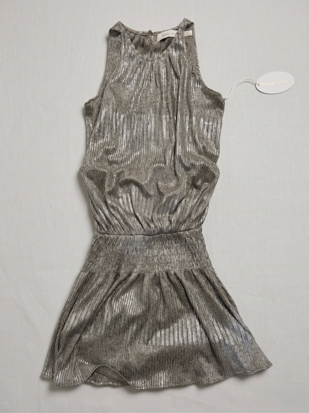 bishop + young NWT Metallic Silver Pleated Tank Dress